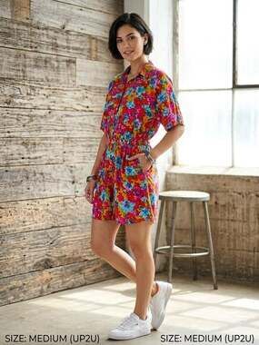 VTG Jasmine by KVM Neon Watercolor Floral Rayon Playsuit Romper Medium NWT 90s